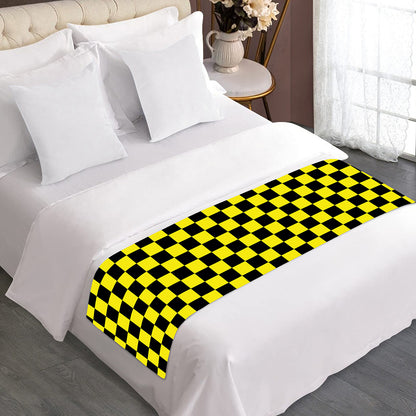 Yellow And Black Checkered Pattern Print Bed Runner