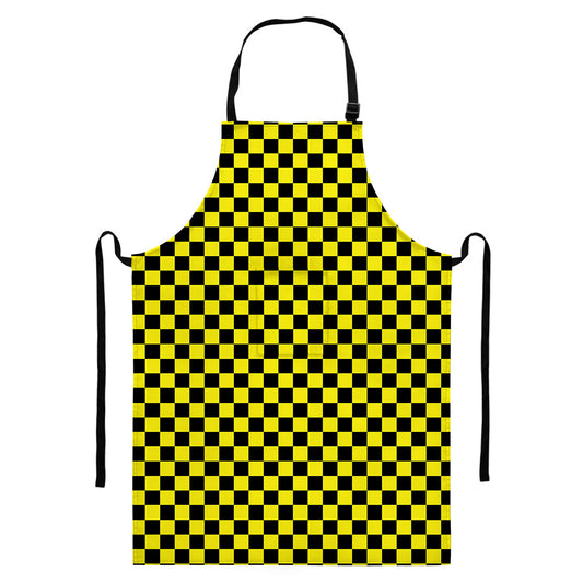 Yellow And Black Checkered Pattern Print Bib Apron With Pocket