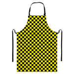 Yellow And Black Checkered Pattern Print Bib Apron With Pocket