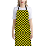 Yellow And Black Checkered Pattern Print Bib Apron With Pocket