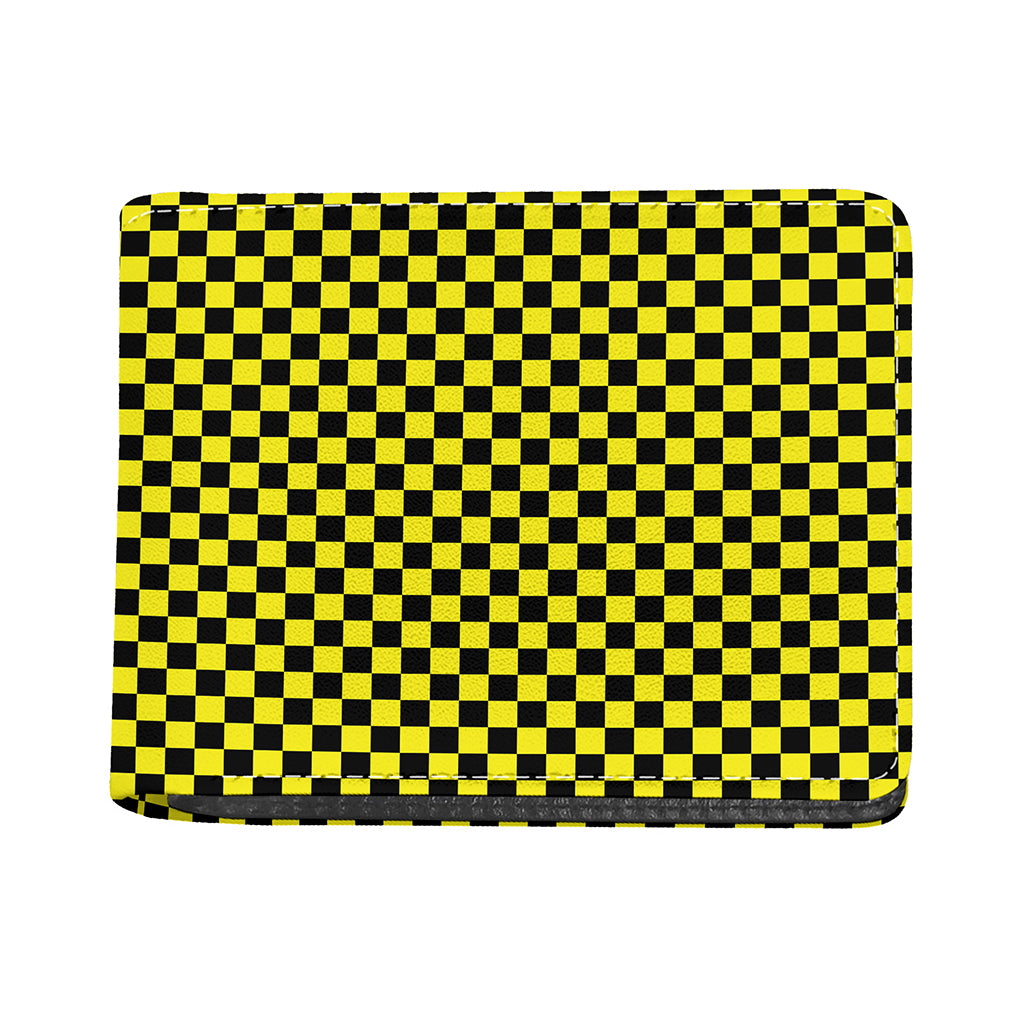 Yellow And Black Checkered Pattern Print Bifold Wallet