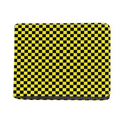 Yellow And Black Checkered Pattern Print Bifold Wallet
