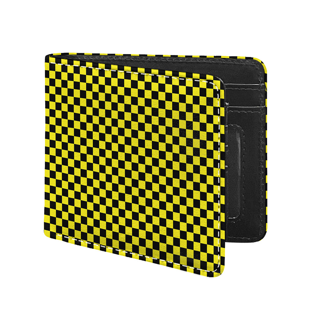Yellow And Black Checkered Pattern Print Bifold Wallet