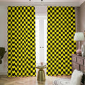 Yellow And Black Checkered Pattern Print Dimout Pencil Pleat Curtains