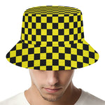 Yellow And Black Checkered Pattern Print Bucket Hat