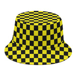 Yellow And Black Checkered Pattern Print Bucket Hat