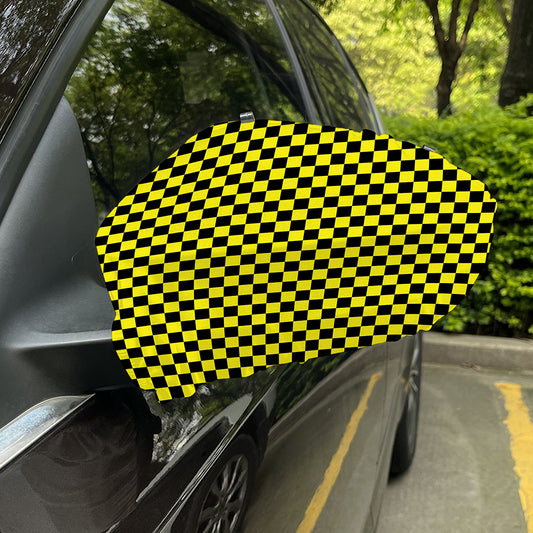 Yellow And Black Checkered Pattern Print Car Side Mirror Covers