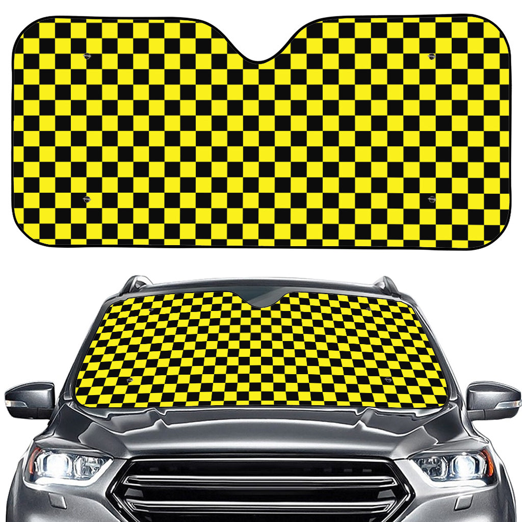 Yellow And Black Checkered Pattern Print Car Windshield Sun Shade