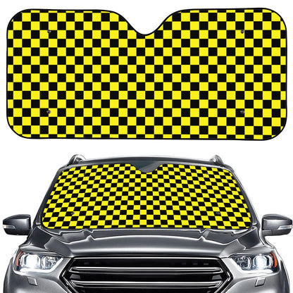 Yellow And Black Checkered Pattern Print Car Windshield Sun Shade