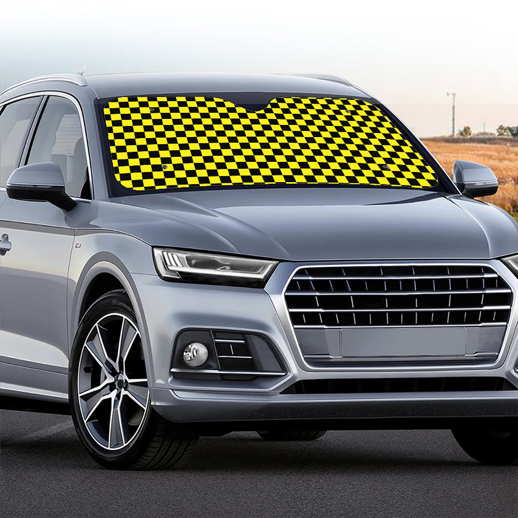 Yellow And Black Checkered Pattern Print Car Windshield Sun Shade