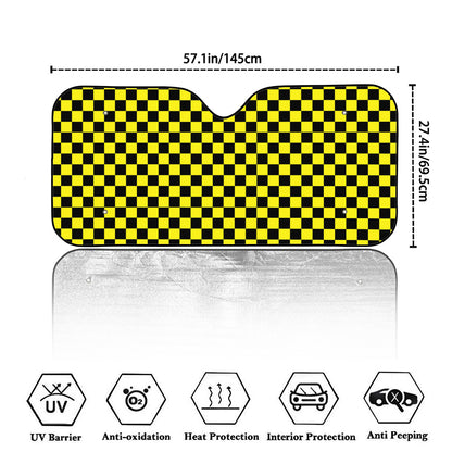 Yellow And Black Checkered Pattern Print Car Windshield Sun Shade