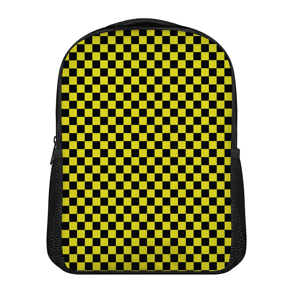 Yellow And Black Checkered Pattern Print Casual Backpack