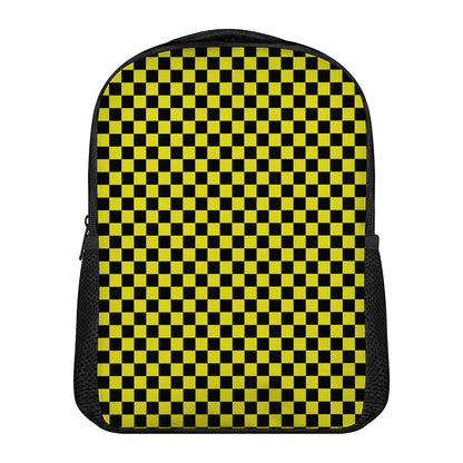 Yellow And Black Checkered Pattern Print Casual Backpack