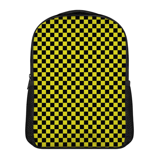 Yellow And Black Checkered Pattern Print Casual Backpack