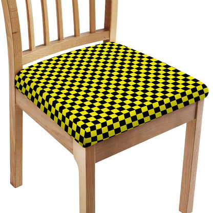 Yellow And Black Checkered Pattern Print Chair Cushion Cover