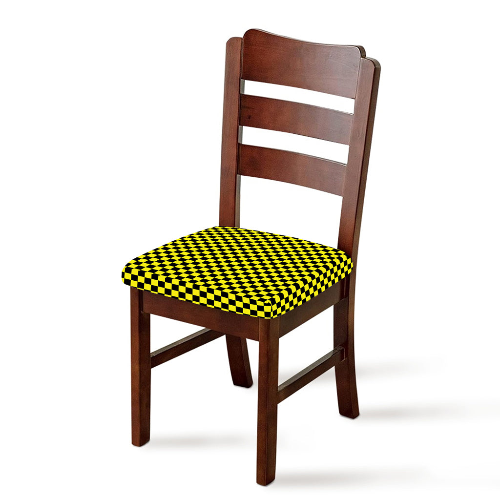 Yellow And Black Checkered Pattern Print Chair Cushion Cover