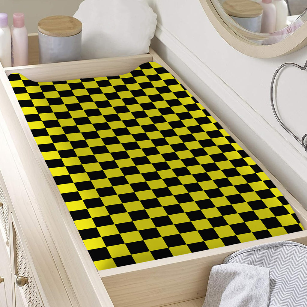 Yellow And Black Checkered Pattern Print Changing Pad Cover