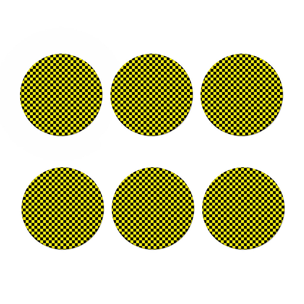 Yellow And Black Checkered Pattern Print Coaster Set