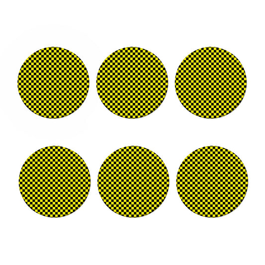 Yellow And Black Checkered Pattern Print Coaster Set