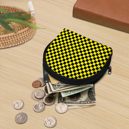 Yellow And Black Checkered Pattern Print Coin Purse