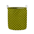Yellow And Black Checkered Pattern Print Collapsible Laundry Basket