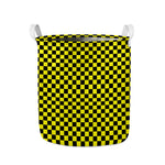 Yellow And Black Checkered Pattern Print Collapsible Laundry Basket