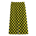 Yellow And Black Checkered Pattern Print Cotton Front Slit Maxi Skirt