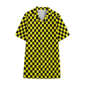 Yellow And Black Checkered Pattern Print Cotton Hawaiian Shirt