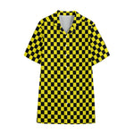 Yellow And Black Checkered Pattern Print Cotton Hawaiian Shirt