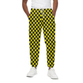 Yellow And Black Checkered Pattern Print Cotton Sweatpants