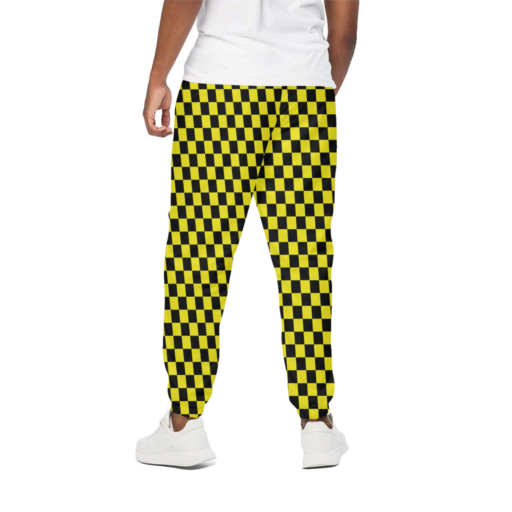 Yellow And Black Checkered Pattern Print Cotton Pants