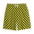 Yellow And Black Checkered Pattern Print Cotton Shorts