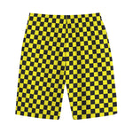 Yellow And Black Checkered Pattern Print Cotton Shorts