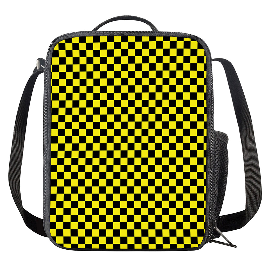 Yellow And Black Checkered Pattern Print Crossbody Lunch Bag