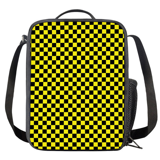 Yellow And Black Checkered Pattern Print Crossbody Lunch Bag