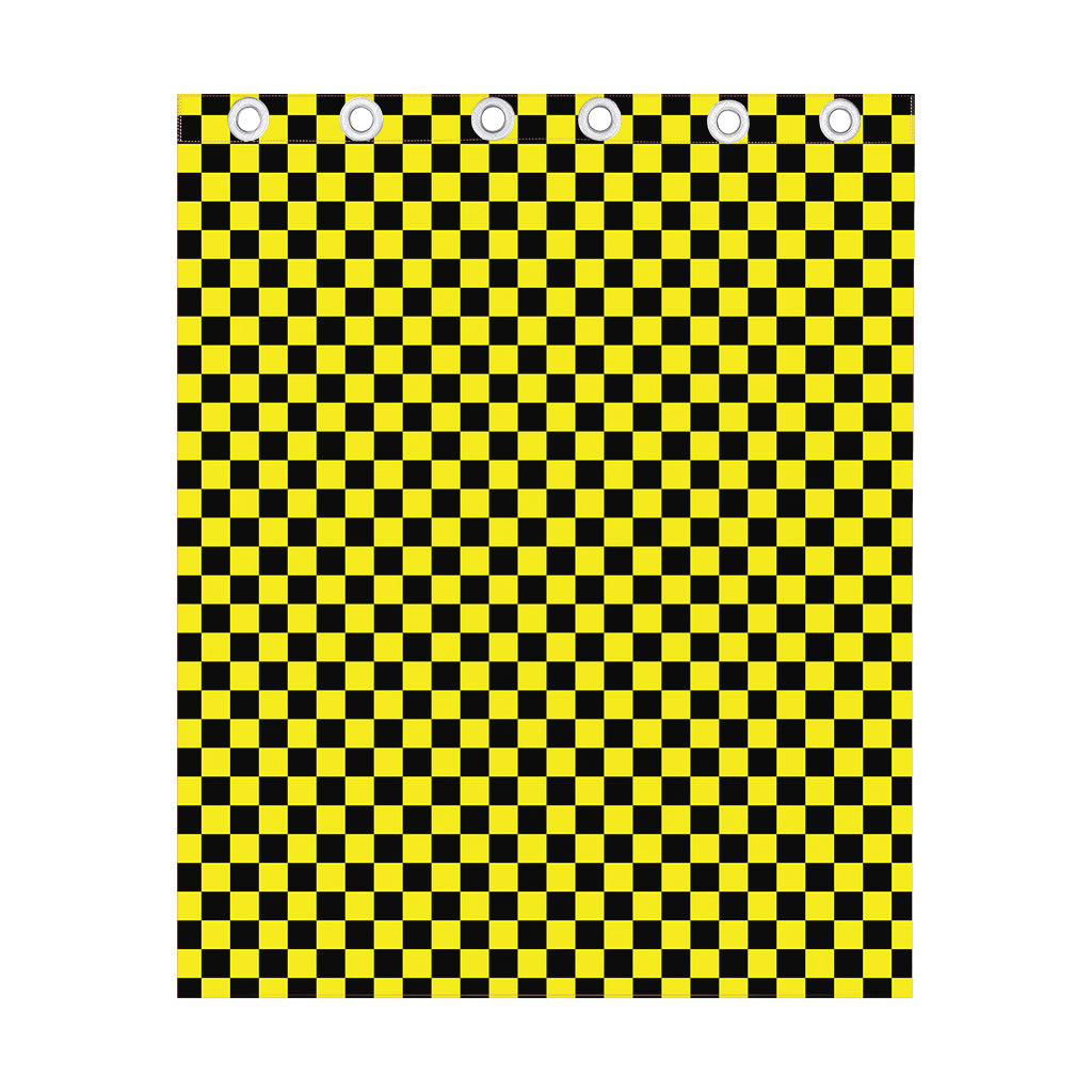 Yellow And Black Checkered Pattern Print Curtain