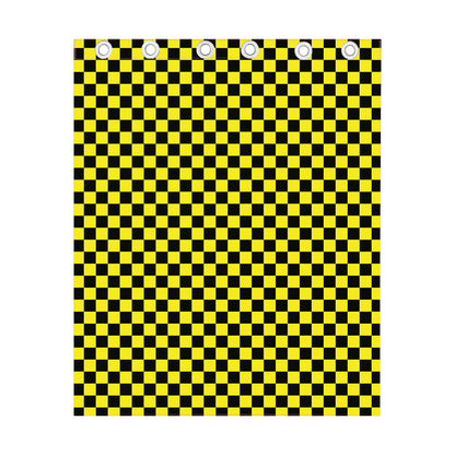 Yellow And Black Checkered Pattern Print Curtain