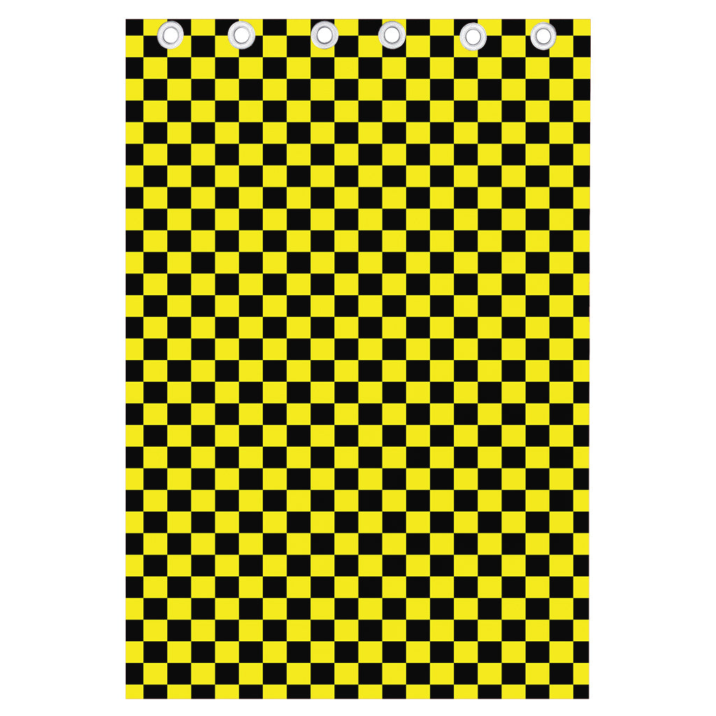 Yellow And Black Checkered Pattern Print Curtain