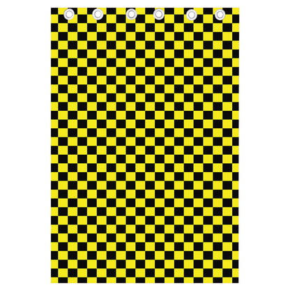 Yellow And Black Checkered Pattern Print Curtain