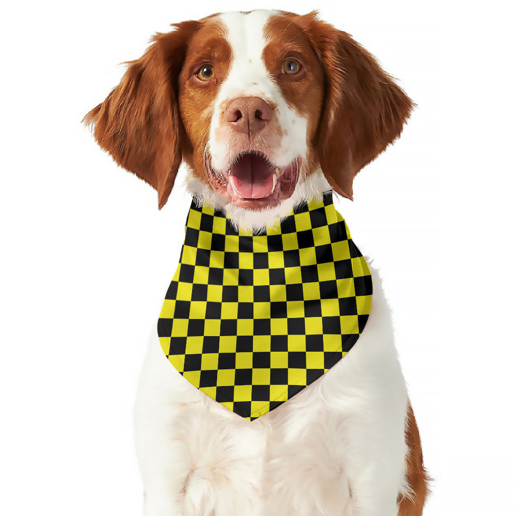 Yellow And Black Checkered Pattern Print Dog Bandana