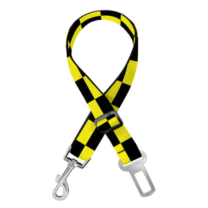 Yellow And Black Checkered Pattern Print Dog Seat Belt