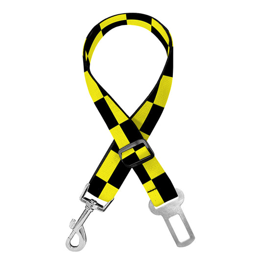 Yellow And Black Checkered Pattern Print Dog Seat Belt