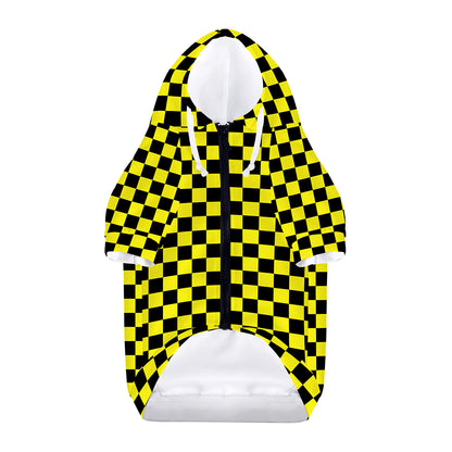 Yellow And Black Checkered Pattern Print Dog Zip Up Hoodie