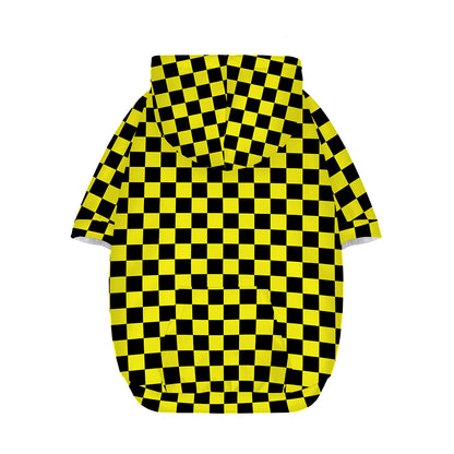 Yellow And Black Checkered Pattern Print Dog Zip Up Hoodie
