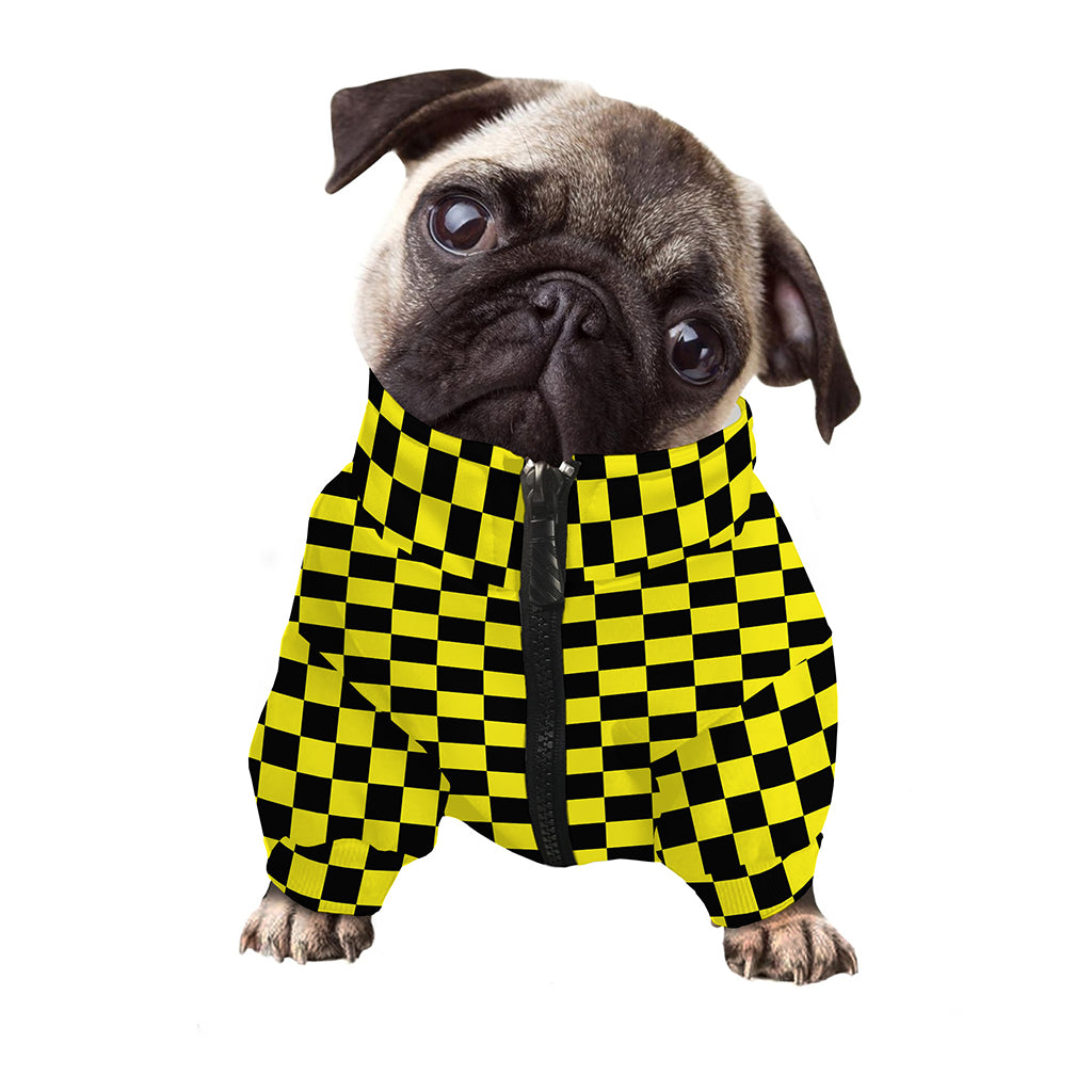 Yellow And Black Checkered Pattern Print Dog Zip Up Jacket