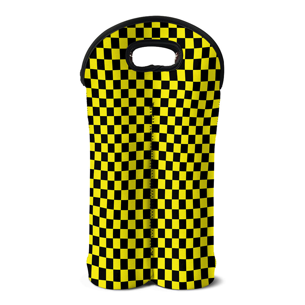 Yellow And Black Checkered Pattern Print Double Neoprene Wine Tote