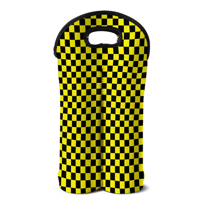 Yellow And Black Checkered Pattern Print Double Neoprene Wine Tote