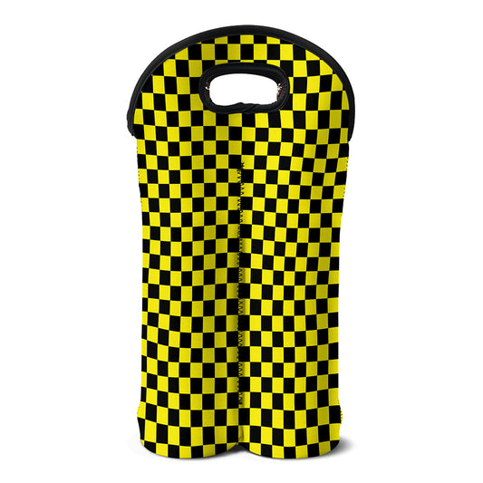 Yellow And Black Checkered Pattern Print Double Neoprene Wine Tote