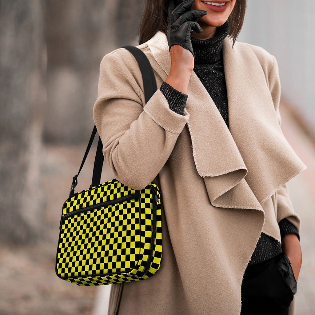 Yellow And Black Checkered Pattern Print Double Strap Bible Bag