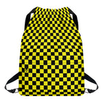 Yellow And Black Checkered Pattern Print Drawstring Backpack